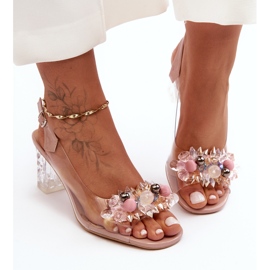 Pink Decorated High Heel Sandals S.Barski MR1037-16 2 Pink Decorated High Heel Sandals S.Barski MR1037-16 2
