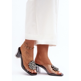 Transparent Flip-Flops On A High Heel With Decoration Black S.Barski MR1037-20 1
