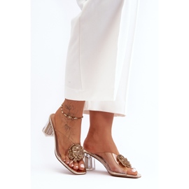Transparent Flip-Flops On A High Heel With Gold Decoration S.Barski MR1037-20 golden 1