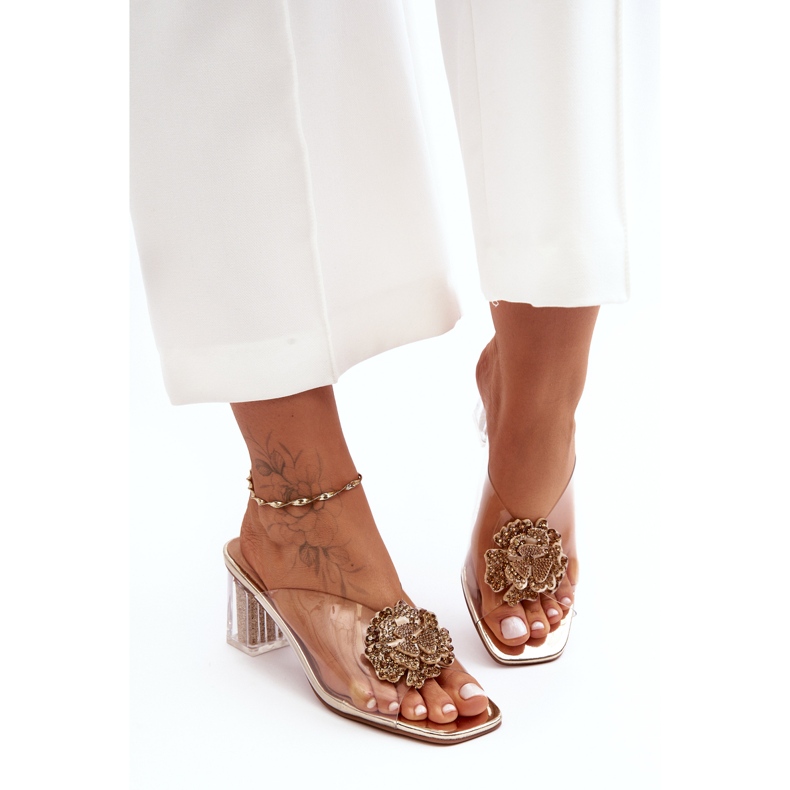 Transparent Flip-Flops On A High Heel With Gold Decoration S.Barski MR1037-20 golden 2