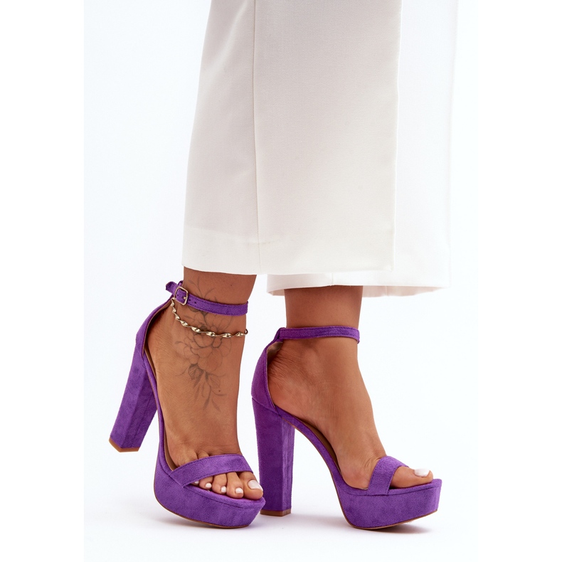 Comfortable suede sandals on a high heel, Purple Essence violet 1