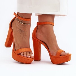 Comfortable suede sandals on a high heel, Orange Essence 1
