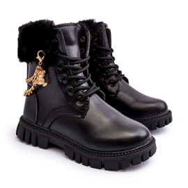 Leather insulated children's boots with a black chain 1 Leather insulated children's boots with a black chain 1