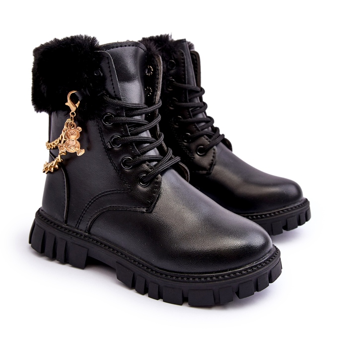 Leather insulated children's boots with a black chain 1 Leather insulated children's boots with a black chain 1