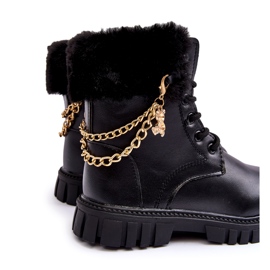 Leather insulated children's boots with a black chain 2 Leather insulated children's boots with a black chain 2