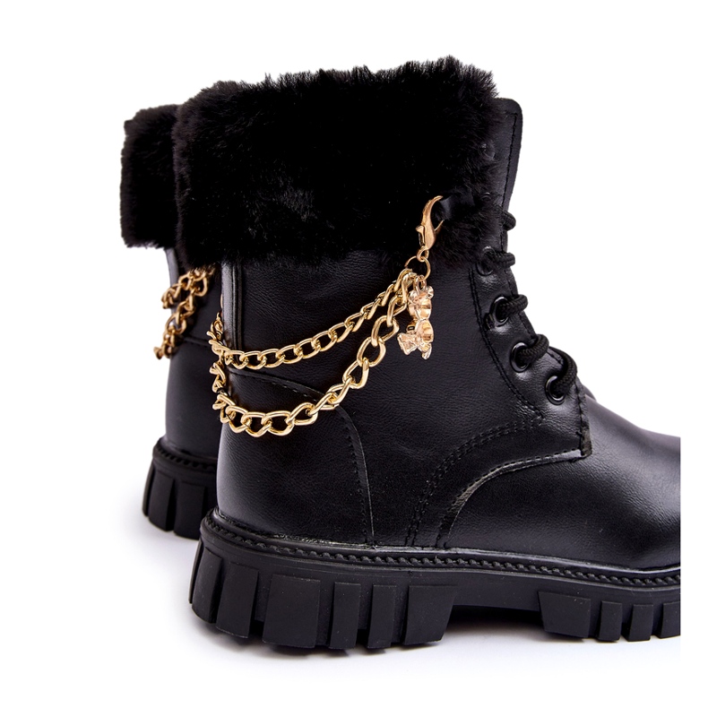 Leather insulated children's boots with a black chain 2 Leather insulated children's boots with a black chain 2