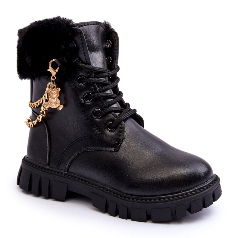 Leather insulated children's boots with a black chain 4 Leather insulated children's boots with a black chain 4