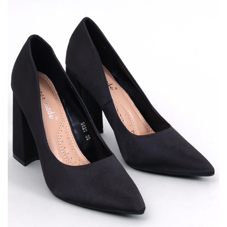 Astia Black satin high heel pumps 1