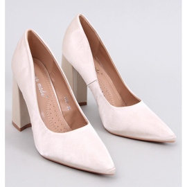 Astia Beige satin high heel pumps 1