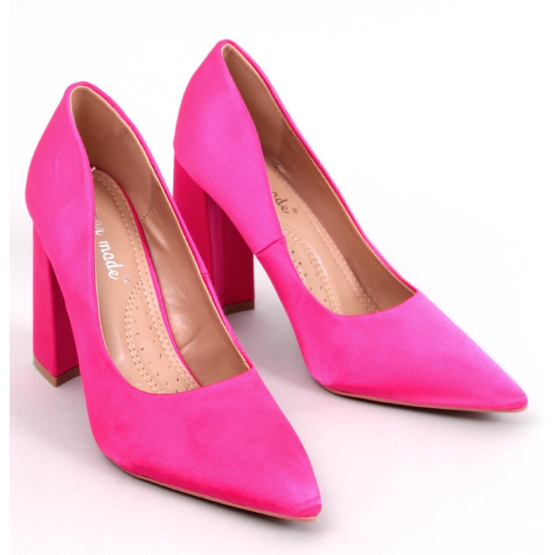 Astia Fuchsia satin high-heeled pumps pink 1
