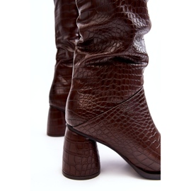 Women's Knee High Heel Boots, Snake Pattern, Brown Ceriona 6