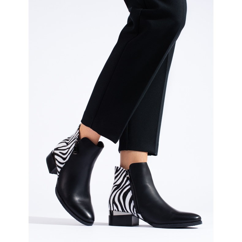 Shelovet black women's ankle boots with a zebra print 1 Shelovet black women's ankle boots with a zebra print 1