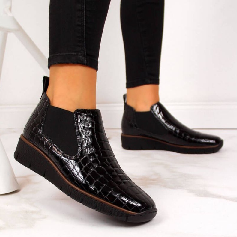 Rieker W R474 black snakeskin leather boots 2