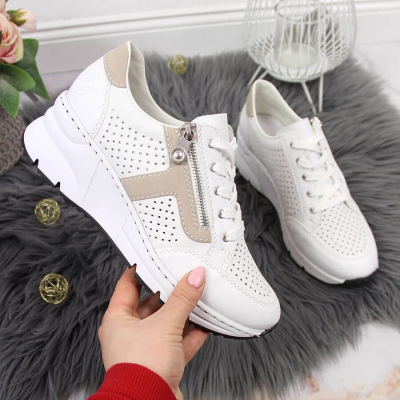 Rieker W N6304-80 white leather wedge shoes 1