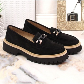 Suede high-heeled moccasins with a chain Filippo W PAW404 black 2