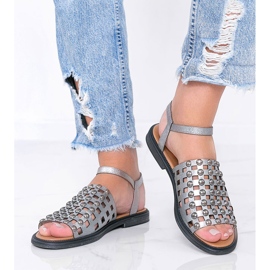 Gray metallic sandals with Luxy studs grey 1