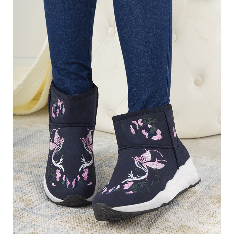 Jamil embroidered navy blue snow boots 1