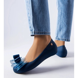 Navy blue Meliski ballet flats with a Jerome bow 1
