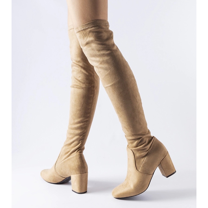 Beige long sock boots with a high heel Carl 1