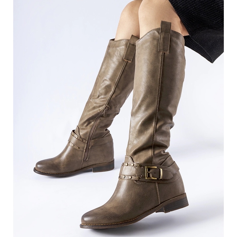 Zen brown high cowboy boots with a hidden wedge 1