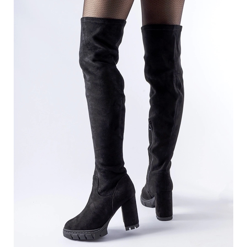 Black long Railroad high heel boots 1