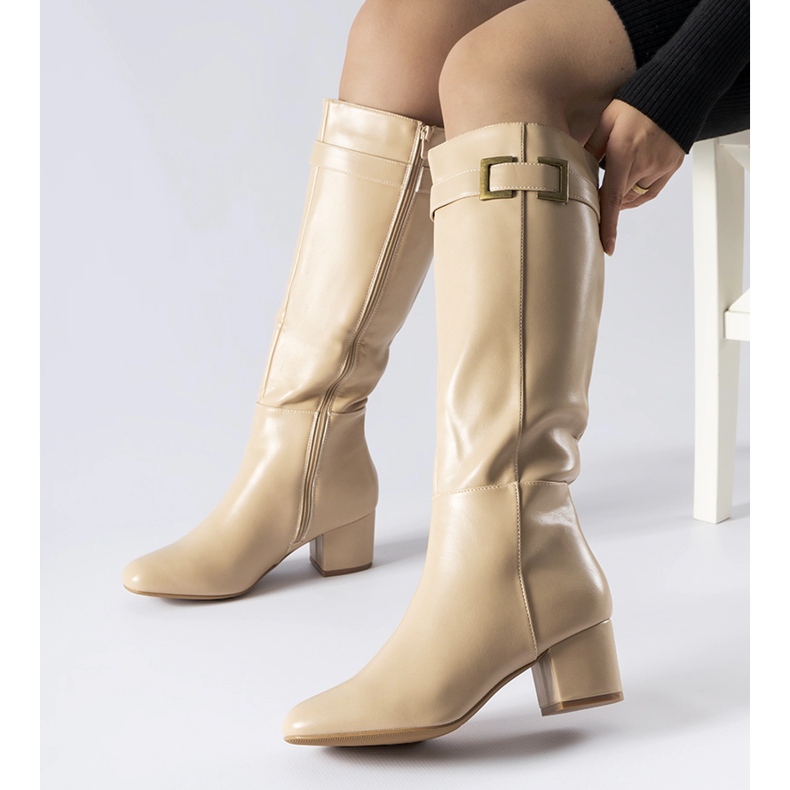 Beige insulated Cerullo high-heeled boots 1