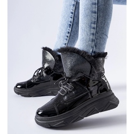 Black insulated patent Stringer snow boots 1