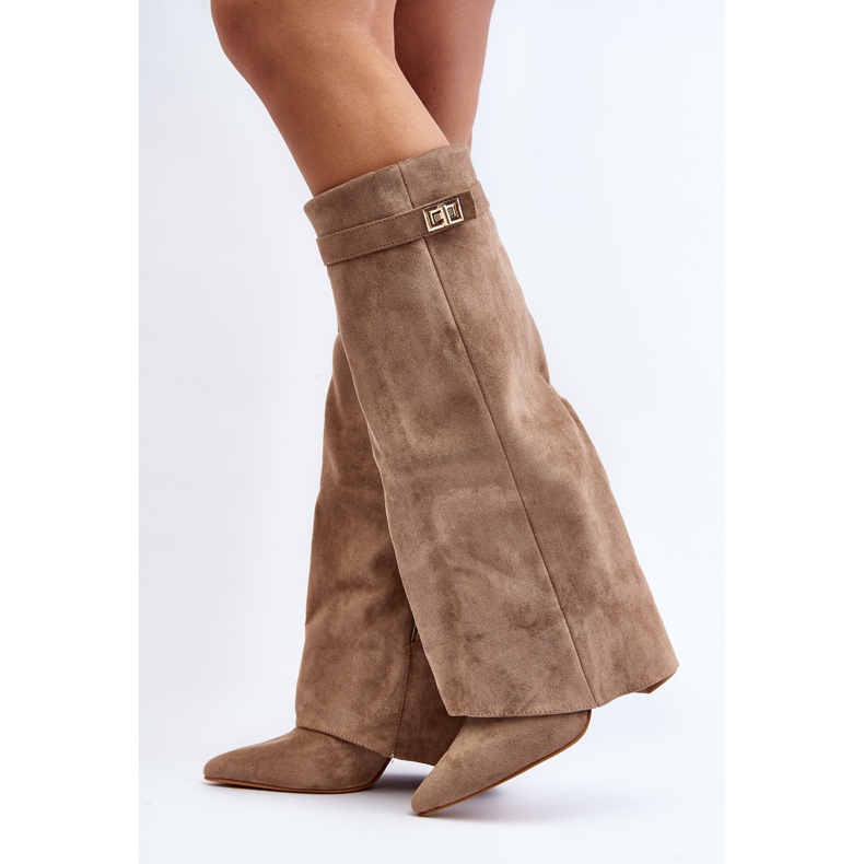 Women's Over-the-Knee High Heel Boots, Beige Portora 1