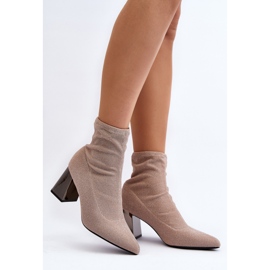 Shiny Beige High Heel Ankle Boots Sognota 1
