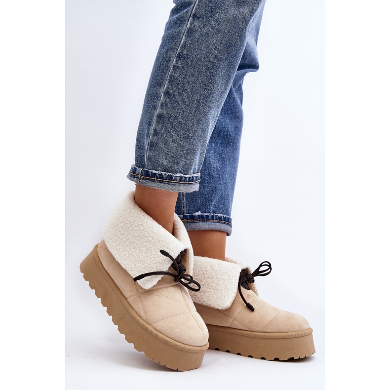 Platform snow boots with sheepskin, light beige Olimuka 2