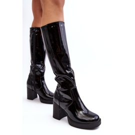Diamantique Women's Patent High Heel Boots Black Efatina 3