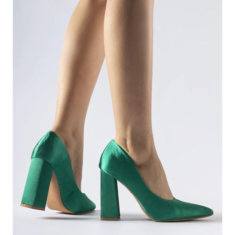 Green satin high-heeled pumps from Gonzalez 1