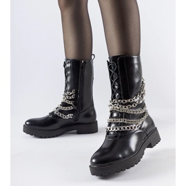 Black insulated ankle boots with a Carroll chain 1