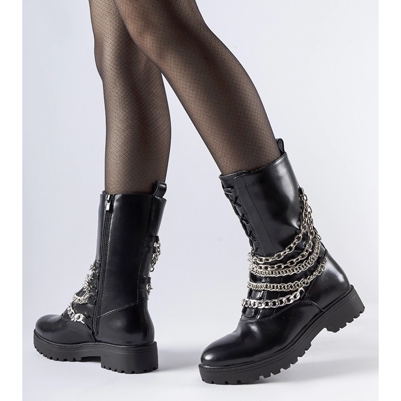 Black insulated ankle boots with a Carroll chain 2