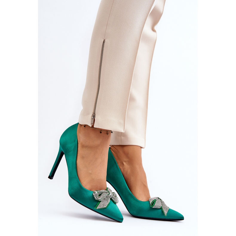 Green Fairine high heels with a bow 2