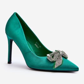 Green Fairine high heels with a bow 1