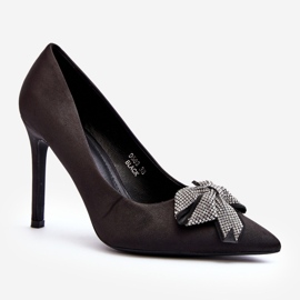 Black Fairine high heels with a bow 2