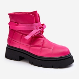 Women's Ankle Boots With Quilting And Lacing, Pink Bizzanti 1