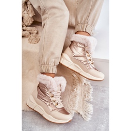 NEWS Women's snow boots lace -up with fur light beige 2