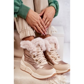 NEWS Women's snow boots lace -up with fur light beige 3