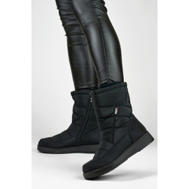 Women's insulated snow boots, quilted fur, low platform black 1