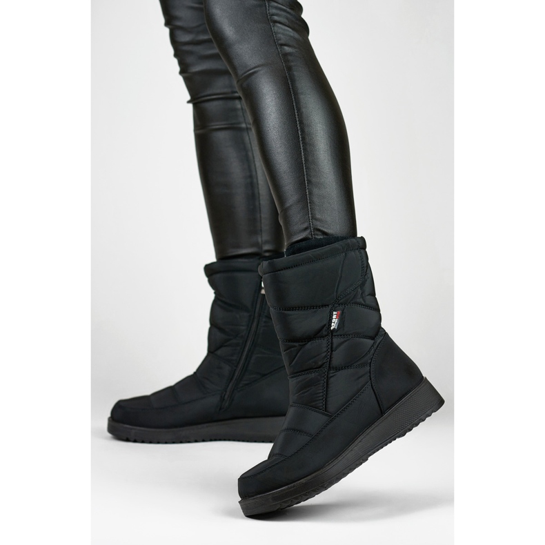 Women's insulated snow boots, quilted fur, low platform black 1