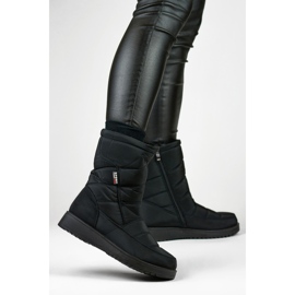 Women's insulated snow boots, quilted fur, low platform black 2