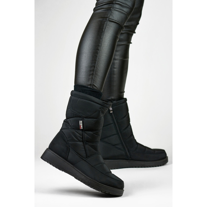 Women's insulated snow boots, quilted fur, low platform black 2