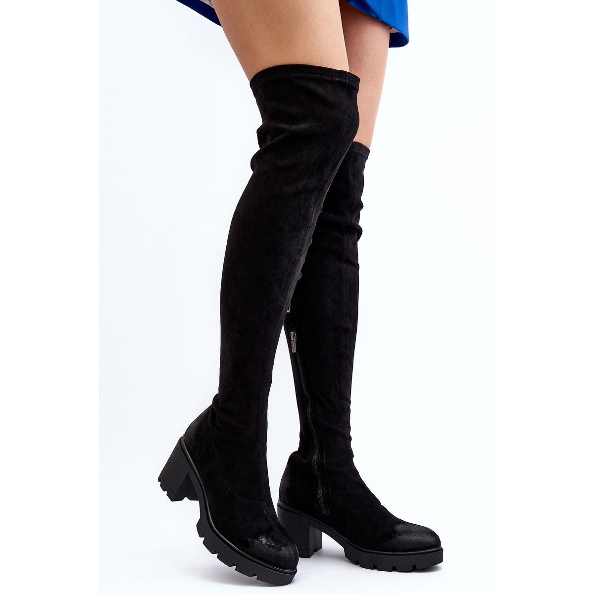 Black cleated sole shop over the knee boots