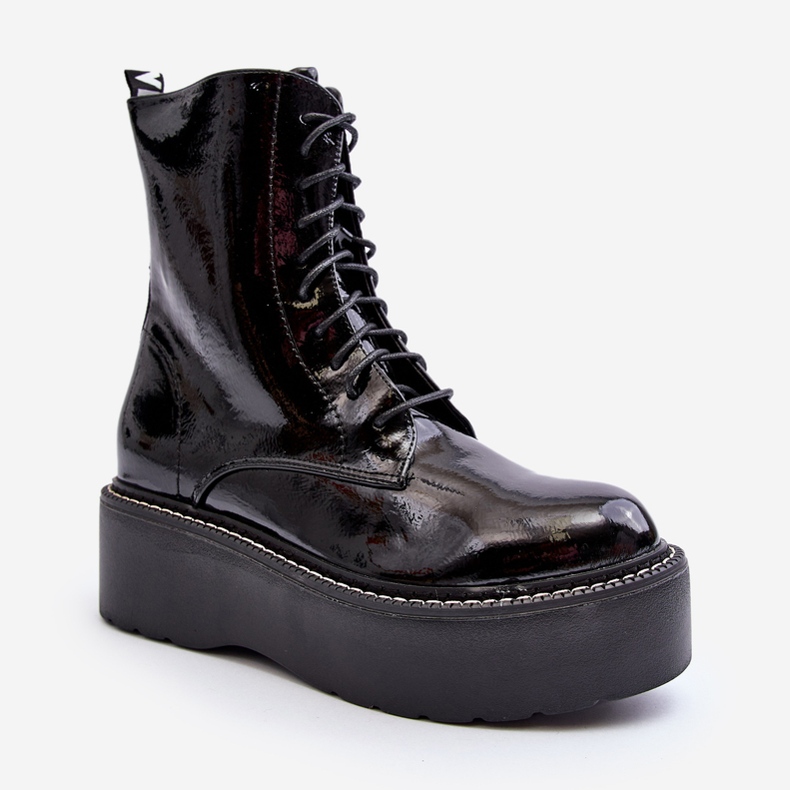 Women's Patent Leather Boots with a Thick Sole Black Movana 2
