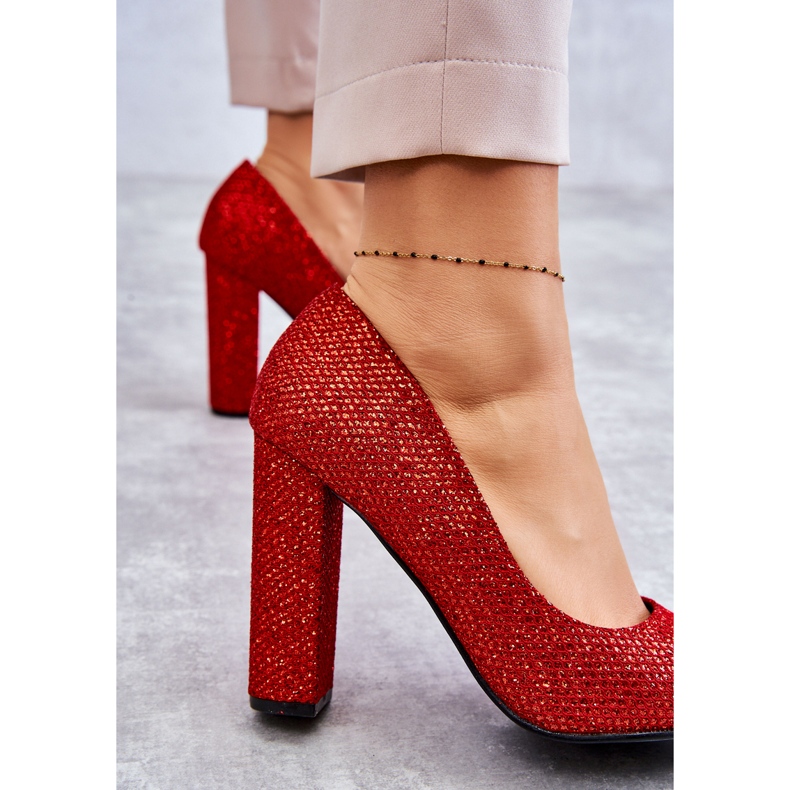 Shiny Glitter Red High Heel Pumps 3