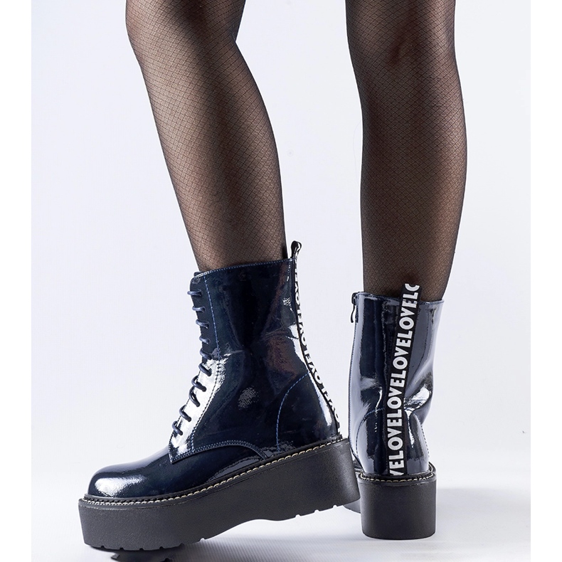 Navy blue patent Leos platform shoes 1