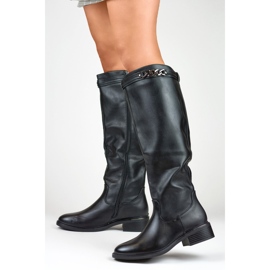 Women's knee-high boots with a flat sole made of eco-leather black 2