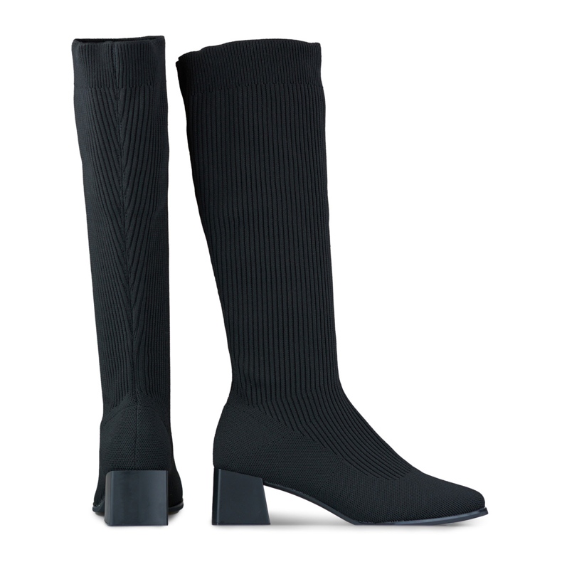 Women's black sock boots with an elastic upper 1